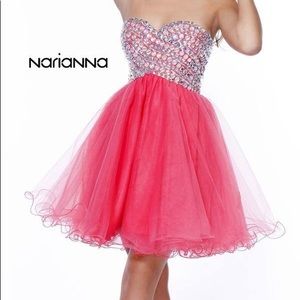 Watermelon pink formal cocktail dress rhinestones